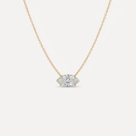 1.51 carat East-West set Marquise Lab Grown Diamond Necklace 14K Gold Solitaire Pendant D/VS1 IGI Certified