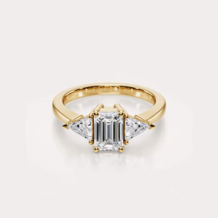 1.52ct Emerald Cut Lab Grown Diamond Ring, IGI Certified, 2.25ctw Three Stone Trillion Setting, EF/VS1 CVD, 14K Gold Engagement Ring