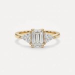 1.52ct Emerald Cut Lab Grown Diamond Ring, IGI Certified, 2.25ctw Three Stone Trillion Setting, EF/VS1 CVD, 14K Gold Engagement Ring