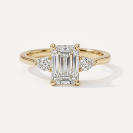 1.53ct Emerald Cut IGI Certified Lab Grown Diamond Ring, Pear Side Diamonds 14K gold