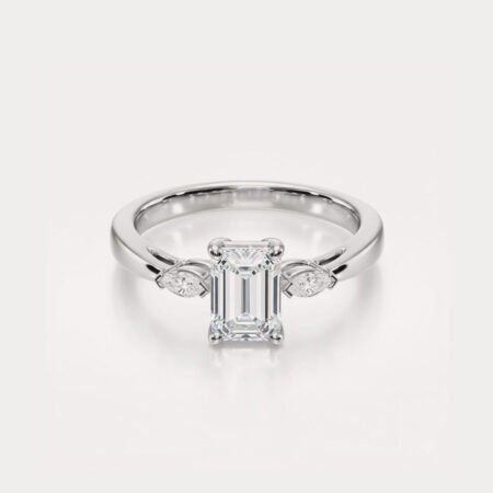 1.58ct Emerald Cut Lab Grown Diamond Ring, IGI Certified, Marquise Side Stones
