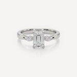 1.58ct IGI Certified Emerald Cut E/VS1 Lab Grown Diamond Ring, Marquise Side Stones 14K White Gold