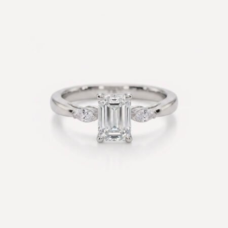 1.58ct IGI Certified Emerald Cut E/VS1 Lab Grown Diamond Ring, Marquise Side Stones 14K White Gold