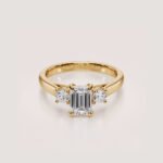 1.52ct Emerald Cut Lab Grown Diamond Ring, IGI Certified, Round Side Stones