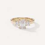 1.52ct IGI Certified Emerald Cut Lab Grown Diamond Ring, Round Side Stones 14K Gold