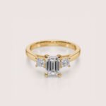1.52ct Emerald Cut Lab Grown Diamond Ring, IGI Certified, Princess Cut Side Stones, 1.75ctw Three Stone Setting