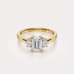 1.85 ctw Emerald Cut Lab Diamond Three Stone Ring | Oval Sides | IGI Certified | 14K Gold