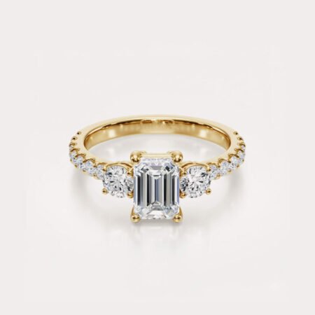 1.72 ctw Emerald & Oval Lab Diamond Ring | IGI Certified | Pavé Band | 14K Gold