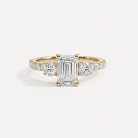1.72 ctw IGI Certified E/VS1 Emerald & Oval Lab Grown Diamond Ring | Pavé Band | 14K Gold