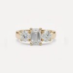 2.55 ctw Emerald Cut E/VS1 Lab Grown Diamond Three Stone Ring | IGI Certified | Round Sides | 14K Gold