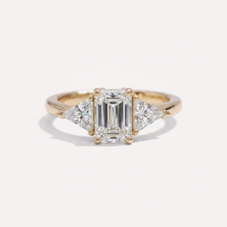 2.24 ctw Emerald & Trillion Lab Grown Diamond Three Stone Ring | IGI Certified | 14K Gold