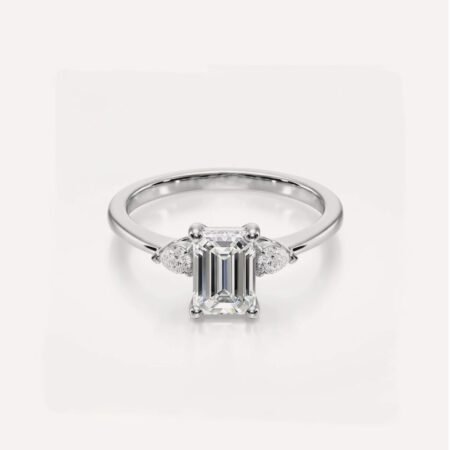 1.53ct Emerald Cut Lab Grown Diamond Ring, IGI Certified, Pear Side Stones