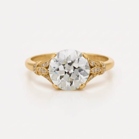 2.28ct Old Mine Cut Lab Grown Diamond Ring, Vintage Floral Solitaire, 14K Gold, IGI Certified EF/VS1