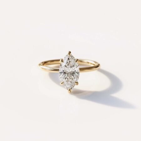 Ready to Ship 0.55 Carat F-VS1 Marquise Cut IGI Certified CVD Diamond, low Profile Setting, 14K Yellow Gold