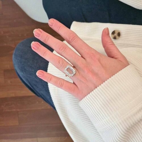 Click to view full screen 1.02 ct Emerald Portrait Cut Lab Grown Diamond Ring bezel set IGI Certified 14K Gold Solitaire photo review