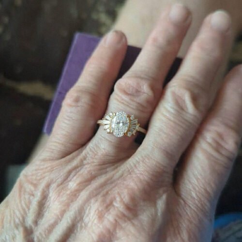 Click to view full screen Oval Cut 1.85 Carat F VS1 IGI Certified Lab Diamond Engagement Ring in 18K Yellow Gold β Art Deco Twisted Eternity Band photo review