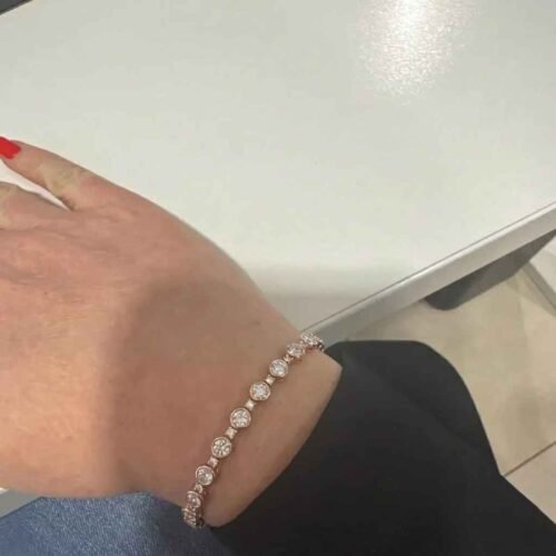 Click to view full screen Round Brilliant Lab Diamond Bezel set Eternity Tennis Bracelet in 14K Rose Gold RE801 photo review