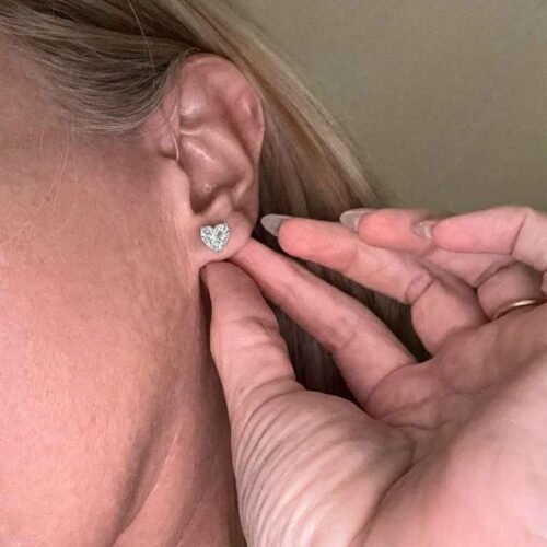 Click to view full screen Ready to ship 2CTW Heart Shaped IGI Certified Lab Diamond Stud Earrings in 14K White Gold photo review