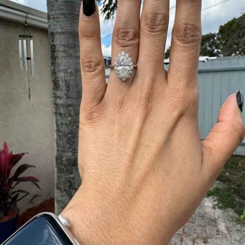 Ready to ship 1.38ctw Marquise Lab Diamond Starburst Halo Ring in 14K White Gold photo review