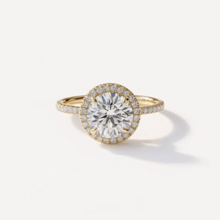 Ready to ship Round Cut 1 Carat F/VS1 IGI Certified Lab Diamond Halo Engagement Ring in 14K Rose Gold – Side Round Diamonds, High Polish Finish