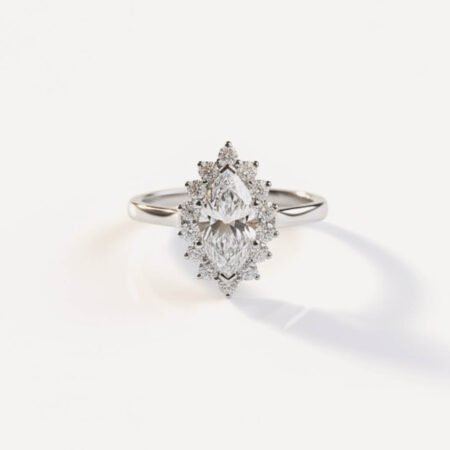 Ready to ship 1.38ctw Marquise Lab Diamond Starburst Halo Ring in 14K White Gold