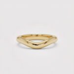 14K Yellow Gold Curved Wedding Band | Polished Chevron Stacking Ring | Contoured Shadow Band for Women
