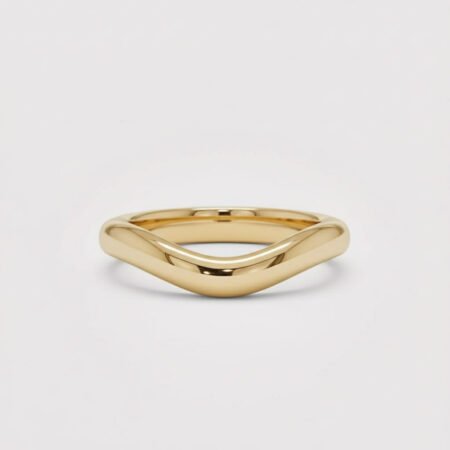 14K Yellow Gold Curved Wedding Band | Polished Chevron Stacking Ring | Contoured Shadow Band for Women