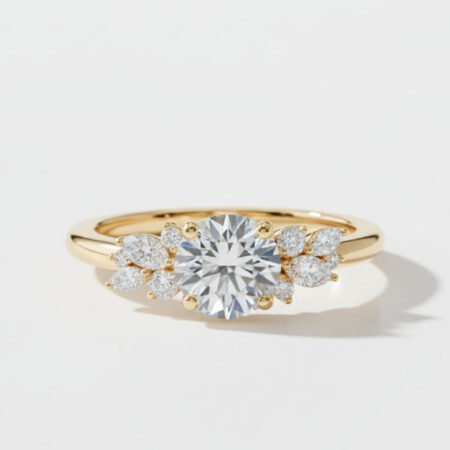 3ct Round Lab Grown Diamond Engagement Ring, IGI Certified, 14K Gold, E-F/VS1, Floral Marquise Accents