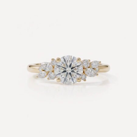 2ct Round cut IGI Certified E/VS1 Lab Grown Diamond Engagement Ring, 14K Gold, Floral Marquise Accents