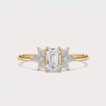 0.72ct Emerald Cut Lab Grown Diamond Engagement Ring, 14K Gold, IGI Certified, Floral Cluster Accents
