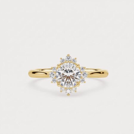 1.02ct Round Lab Grown Diamond Engagement Ring, 14K Gold, IGI Certified, Starburst Halo