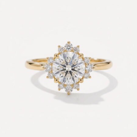 1.52ct Round IGI Certified E/VS1 Lab Grown Diamond Starburst Halo Engagement Ring 14K Gold
