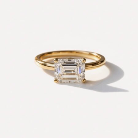 Ready to Ship 1.69ct East-West Emerald Cut F-VS1 IGI Certified Lab-Grown Diamond Solitaire Engagement Ring with Eternity Band in 14K Gold
