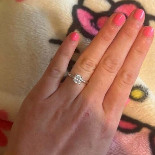 Ready to ship 1 Carat IGI Certified Cushion Cut Lab Grown Diamond Solitaire Engagement Ring in 14K White Gold photo review