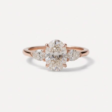 2.01 CT Oval Cut Lab Grown Diamond Engagement Ring IGI Certified E VVS1 with 0.28 CT Pear Side Stones | 14K White/Rose/Yellow Gold
