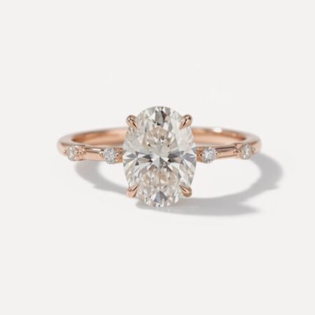 2.56 CT Oval Cut Moissanite Engagement Ring in 925 Silver with Round Accent Band | DE VVS1