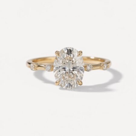 2.62 CT Oval Cut Lab Grown Diamond Engagement Ring IGI Certified E VVS1 with 0.09 CT Round Side Diamonds | 14K White/Rose/Yellow Gold