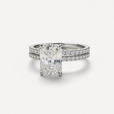 2.56 CT Radiant Cut Moissanite Engagement Ring in 925 Silver with Double Pavé Band | DE VVS1