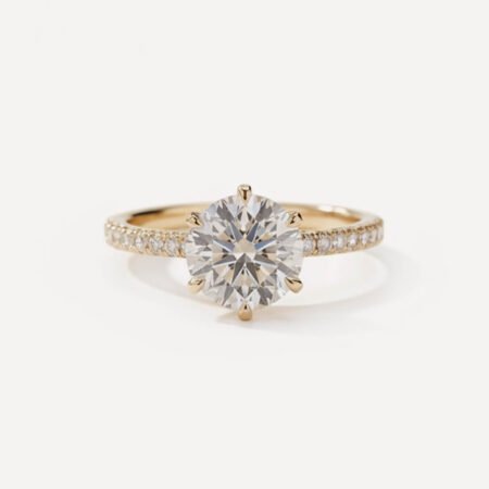 2.92 CT Round Cut Moissanite Engagement Ring in 925 Silver with Pavé Band | DE VVS1