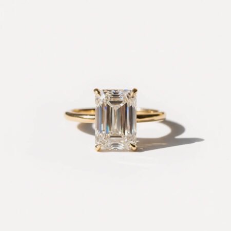 3.98 Ct Emerald Cut Moissanite Solitaire Ring in Silver | VVS1 DE | Classic Engagement Ring