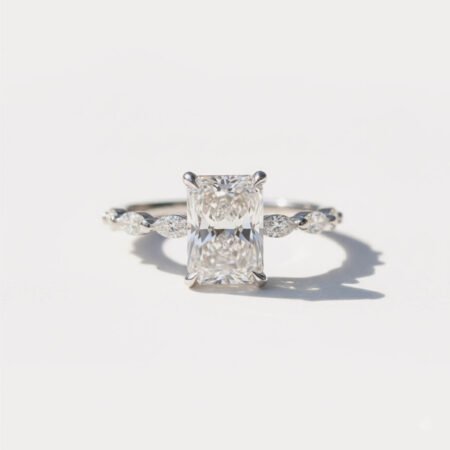 1.60 Ct Radiant Cut Moissanite Ring with Marquise & Round Accents in Silver | VVS1 DE