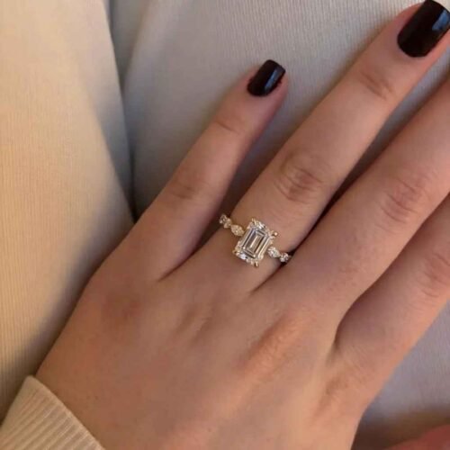 Radiant Cut 2.51CT F Color VS1 IGI Lab Diamond Hidden Halo Engagement Ring in 14K Yellow Gold – Side Marquise & Round Diamonds photo review