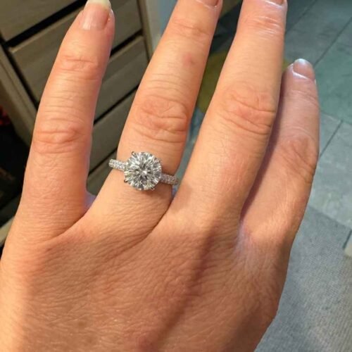 Round Cut 5.05ct EF VS1 IGI Certified Lab Diamond Engagement Ring with 0.82ctw Side Stones & Hidden Halo in 14K Gold – Pave Band Setting photo review