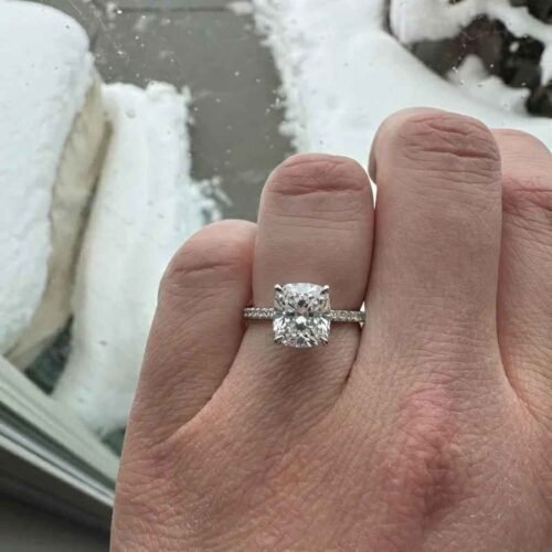 2.30 CT Certified Elongated Cushion cut CVD Diamond,14KT White Gold Side Round Diamonds Ring RE692 photo review