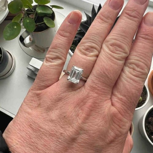 14K White Gold Hidden Accents Lab Grown Diamond Engagement Ring (0.10 ct. tw) + 2.0 ct. Center Emerald Lab Grown Diamond VS1 Clarity F Color RE766 photo review