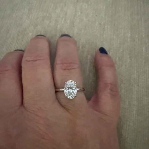 Oval Cut Lab Grown Diamond Engagement Ring with Hidden Halo | Delicate Solitaire 14K Gold Band | F/VS1 photo review