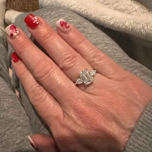 2.31ct Emerald Cut E-F VS1 IGI Certified Lab Diamond Engagement Ring in 14K Gold – Three Stone Setting photo review