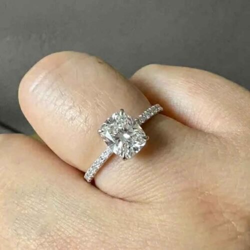 2 Carat Elongated Cushion Cut F Color VS1 IGI Certified Lab Diamond Engagement Ring in 14K White Gold – Classic Solitaire Design photo review