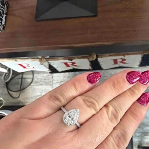 Pear Cut 1.5 Carat F/VS1 IGI Certified Lab Diamond Halo Engagement Ring in 14K White Gold – Side Round Diamonds, High Polish Finish photo review