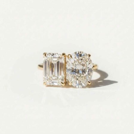 Oval & Emerald Cut Lab Grown Diamond Toi et Moi Engagement Ring 3.66 CT IGI Certified E VVS1 | 14K White/Rose/Yellow Gold